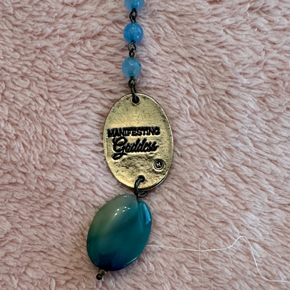 Katia Designs Blue Bead Rosary Necklace: Manifesting Moon Mermaid Goddess - Picture 2 of 4